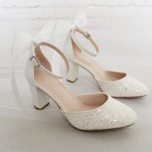 White Sparkle Wedding Shoes with Bow - Kailee P.